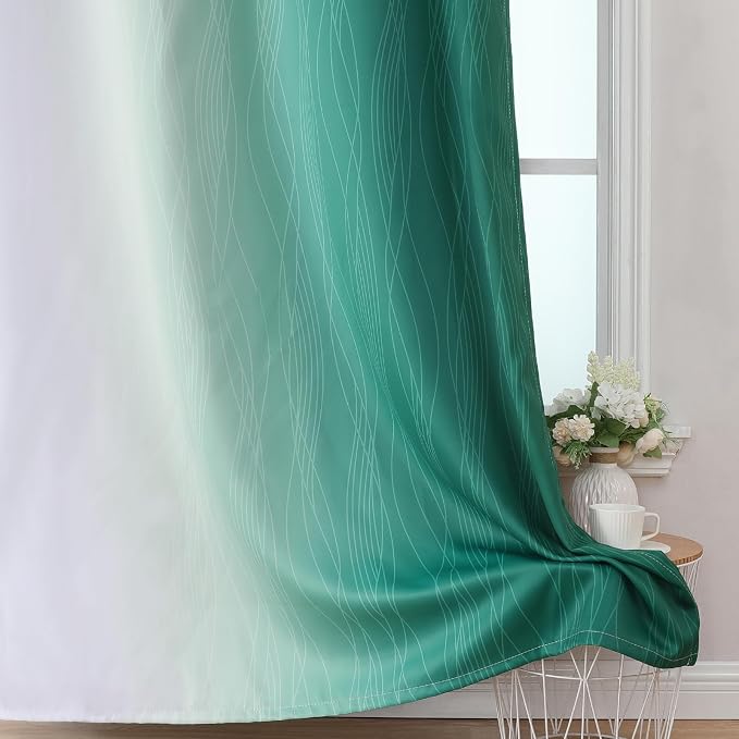 Green and Greyish White Blackout Curtains 52Wx96L 2 Panels | Ombre Curtains for Living Room 96 Inches Long,Thermal Insulated,Room Darkening,Energy Saving,Grommet Window Bedroom Drapes