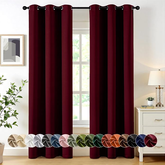 MIULEE Christmas Blackout Curtains for Bedroom 2 Panels 40"x84" Burgundy | Thermal Insulated, Living Room Darkening Grommet Drapes, Noise Reducing, Light Blocking Window Treatments