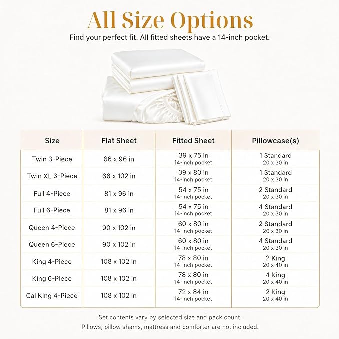 CozyLux Satin Sheets Queen, 6-Piece 14-Inch Deep Pocket Sheet Set | OEKO-TEX Certified Silky Soft Sheet Set for Hair & Skin, Luxurious Silky-Smooth Satin for Elegant Bedroom Decor, White