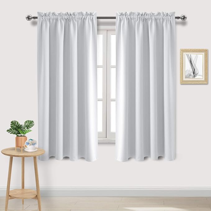 DWCN Blackout Curtains for Bedroom Living Room 52 x 63 Inch Long 2 Panels | Room Darkening, Thermal Insulated, Light Blocking, Rod Pocket Drapes, Noise Reducing Window Treatments, Greyish White