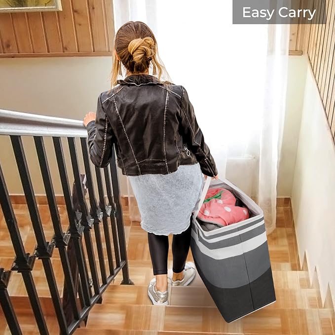 HomeHacks 2 Pack Large Laundry Baskets, Laundry Hampers Bags (Grey 100Lx2) | Waterproof, Freestanding, Collapsible Clothes Hamper with Reinforced Handles in Laundry Room, Dorm, Bathroom, Bedroom