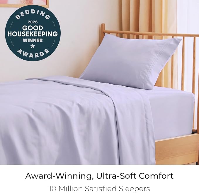 Mellanni Iconic 3-Piece, Ultra Soft Sheet Set (Twin, Lavender) | 10M+ Sleepers. Lab-tested: Sleeps Cool, Stays Bright, Strong, Smooth. Good Housekeeping Best Bedding, 7 yrs running.