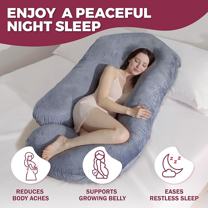 Pregnancy Pillows for Sleeping – 57-Inch Maternity Pillow for Pregnant Women with Removable Washable Cover – Support for Back, Belly, Neck, Legs, & Hips – V C U Shaped Full Body Pillow