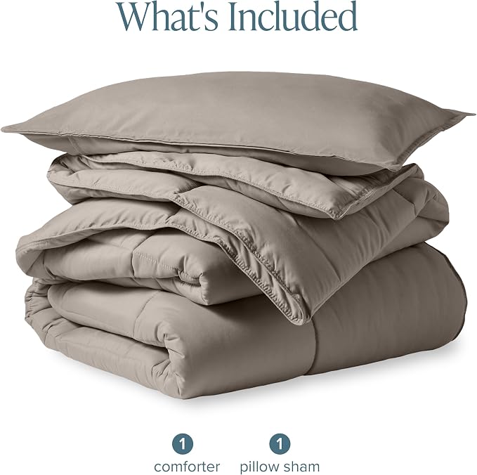 Bare Home Comforter Set - 1800 Ultra Soft (Twin/Twin XL, Khaki) | All-Season, Breathable, Hypoallergenic, Premium 1800, Warm, Cozy