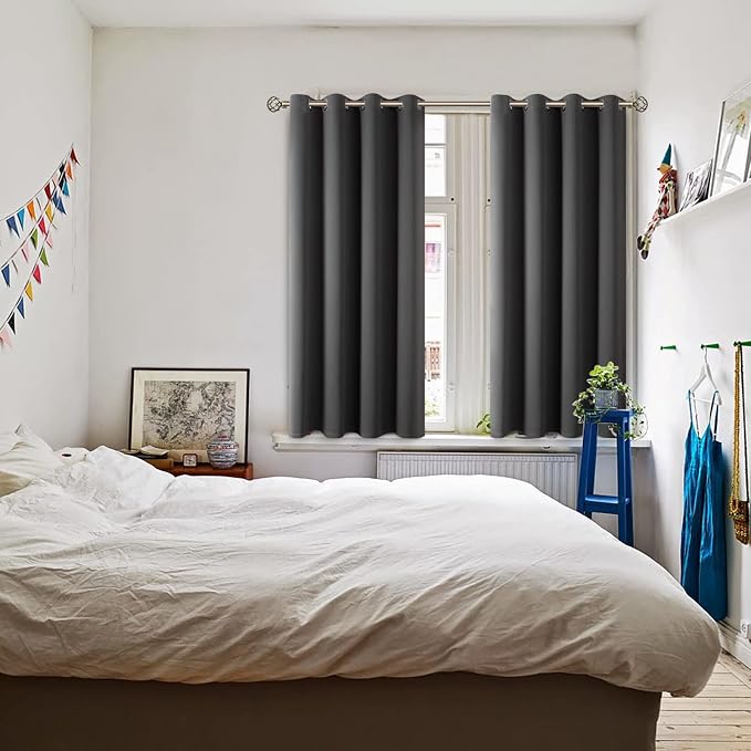 BGment Blackout Curtains - Grommet Thermal Insulated Room Darkening Bedroom and Living Room Curtain, Set of 2 Panels (52 x 54 Inch, Dark Grey) | Grommet Top, Black Out, Room Darkening, Sunblock, Thermal Insulated, Window Drapes for Kids Boys Room, 52x5...
