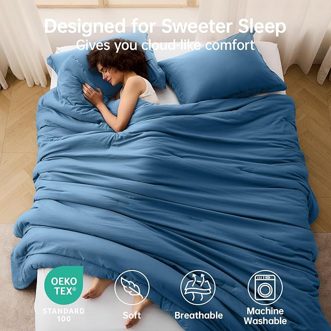 King Size Comforter Set, All Season Ultra Soft Down Alternative Bedding - 3 Piece Lightweight Bed Set Includes 1 Comforter (104"x90") and 2 Pillow Shams (20"x36"), Teal