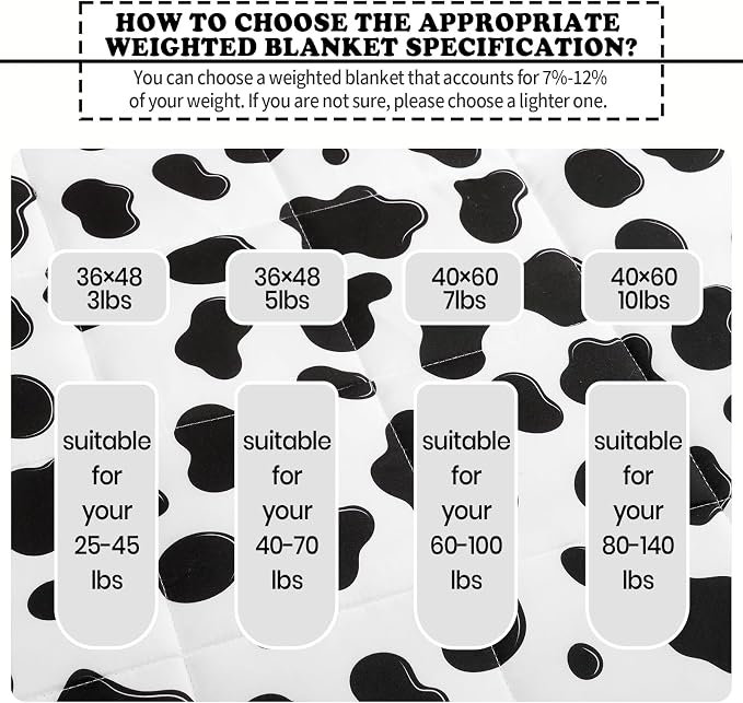 Weighted Blanket - 10 lbs Cow Pattern Heavy Blanket - Small Size Breathable Lap Blanket(50"x60", 10 lbs)