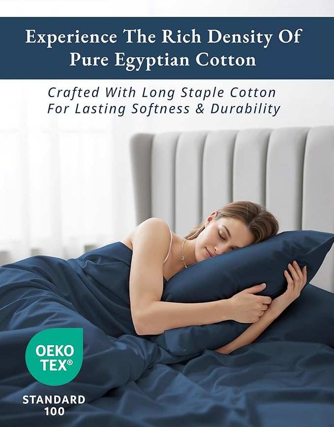 LANE LINEN Twin Sheets Set 100% Egyptian Cotton Sateen - Estate Blue | Twin Size Sheets - 3-Piece Set, Ideal For Dorms And Guest Beds, For A Luxurious Night's Sleep, Guest-Ready Comfort