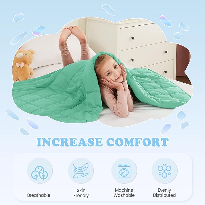 Weighted Blanket - 7 lbs Green Heavy Blanket - Small Size Breathable Lap Blanket(41"x60", 7 lbs)