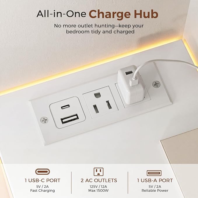 6 Drawer Dresser with LED Lights and Charging Station, Modern White Dresser | RGB Lights with App and Remote Control, Music Sync Mode, 6 Spacious Drawers and Durable MDF Storage for Bedrooms or Closets