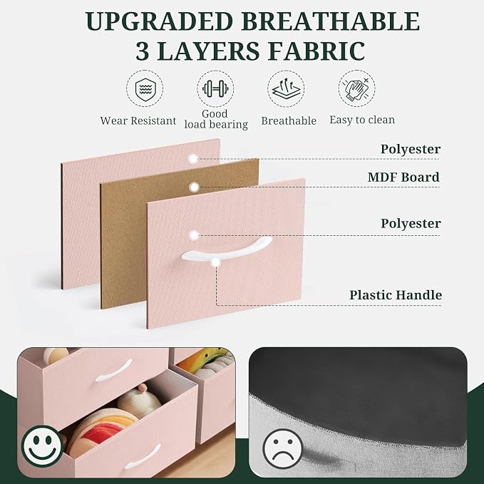 7-Drawer Dresser for Bedroom, Anti-Tip Wide Storage Organizer Fabric | Chest of Drawers TV Stand for 45" TV with Wooden Top and Metal Frame for Closet, Living Room, Hallway, Entryway, Pink
