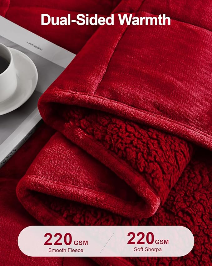Ultra Soft Sherpa Weighted Blanket for Adults, 48"x72" 15lbs Heavy Blankets | Cozy Comfort for Relaxing Nights, Double-Sided Fluffy Sherpa & Fleece, Double Inner Layers-No Bead Bunching, Even Weight