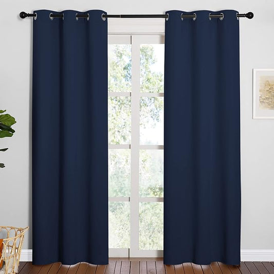 NICETOWN Navy Blackout Curtains for Living Room 42" w x 84" L 2 Panels | Window Treatment Energy Saving Thermal Insulated Solid Grommet Drapes, Light Blocking Room Darkening Noise Reducing Decor