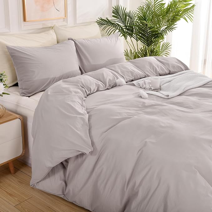NEXHOME PRO Duvet Cover Full Size, 100% Washed Cotton Orgnic Linen Like Textured Breathable Durable Comfy, 3 PCs Home Bedding Set