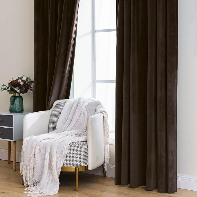MIULEE Velvet Curtains 52x84 inches Chocolate Brown Blackout Curtains | Luxury, Bedroom Living Room, Thermal Insulated, Super Soft Window Drapes, Rod Pocket & Back Tab, 2 Panels