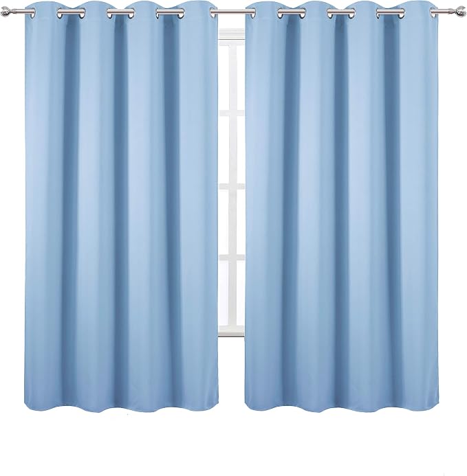 Sky Blue Blackout Curtains 66 x 63 Inch Length/Set of 2 Curtain Panels/Thermal Insulated Room Darkening Blackout Curtains for Bedroom