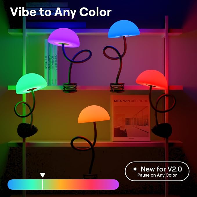 Smallish Shroommate Clip On Light for Dorm Room - 2.0 (White) | Bed Headboard Lamp, Bedside Table Lamp Dorm, College Dorm Room Essentials, Night Light Kids Nursery, MultiColor LEDs