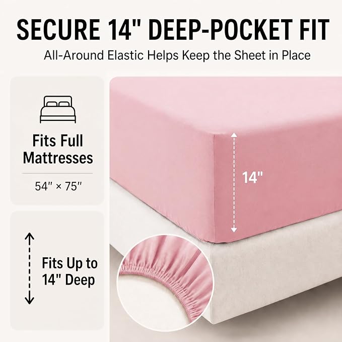 Full Size Comforter Sets Pink - 7 Pieces Bed in a Bag | OEKO-TEX Certified, All-Season, Bedroom, Guest Room, Down-Alternative Comforter + Flat & Fitted Sheets + 4 Pillowcases