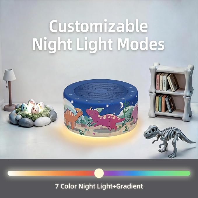 Kipcush White Noise Machine for Baby & Adults, Sleep Sound Machine with 30 Soothing Sounds, 8-Color Night Light, Memory Function, White Noise for Sleeping, Nursery, Office, Travel, Relaxation