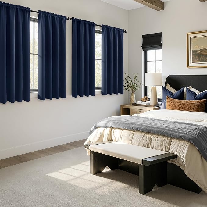 MIULEE Navy Blue Blackout Curtains 4 Panels Set 72 Inch Length Bedroom | Thermal Curtains for Summer Heat, Light Blocking Privacy Window Drapes, Top&Bottom Rod Pocket