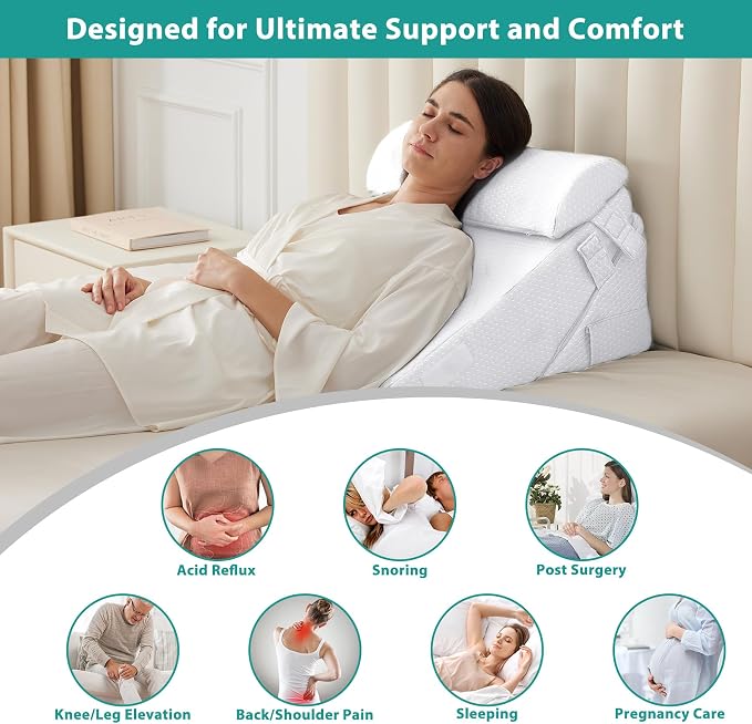 3Pcs Orthopedic Bed Wedge Pillow Set, Foam Wedge Pillow Post Surgery for Back, Leg and Knee Support, Adjustable 9&12 Inch Folding Triangle Pillow for Sleeping, Acid Reflux, Snoring, White