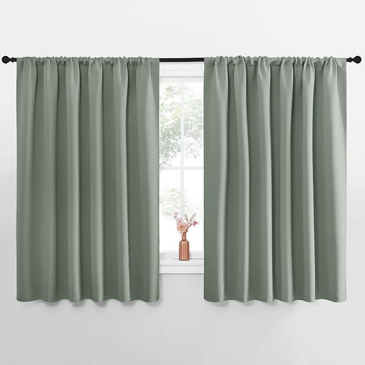 NICETOWN Blackout Curtains for Bedroom, Blackout Curtain Panels, Greyish Green, 1 Pair, 70 by 63-inch, Window Treatment Energy Saving Thermal Insulated Solid Rod Pocket Blackout Drapes/Draperies
