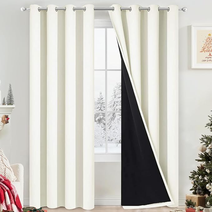 Yakamok Cream 100% Blackout Curtains 84 Inches Long for Bedroom 52" Wide | Blackout Curtain Panels for Bedroom, 2 Thick Layers Grommet Top Thermal Insulated Drapes with Black Liner for Living Room