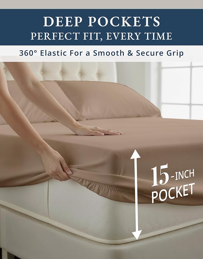 LANE LINEN King Size Sheets 100% Egyptian Cotton Sateen - Taupe | King Sheet Set - 4-Piece Set, For A Luxurious Night's Sleep, For A Silky Hotel-Style Bed, Buttery-Soft Silky Sateen
