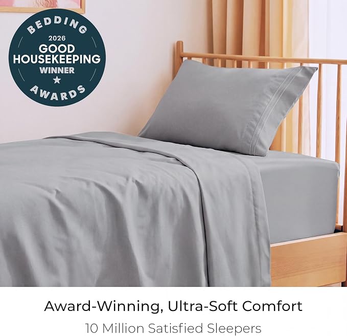 Mellanni Iconic 3-Piece Microfiber Sheet Set (Twin XL, Light Gray) | Double-brushed softness; breathable comfort; 16-in deep pocket; machine washable; OEKO-TEX(R) certified; Lifetime Promise