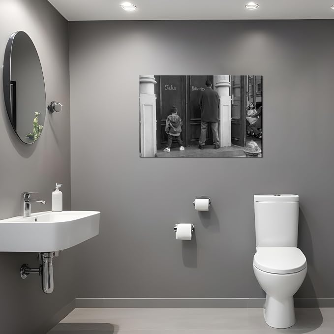Funny Bathroom Wall Decor Black and White Wall Art - Classic Movie Posters Canvas Print, Vintage Funny Wall Art for Office Lounge Area Restroom Bathroom Decor 16x24 inch