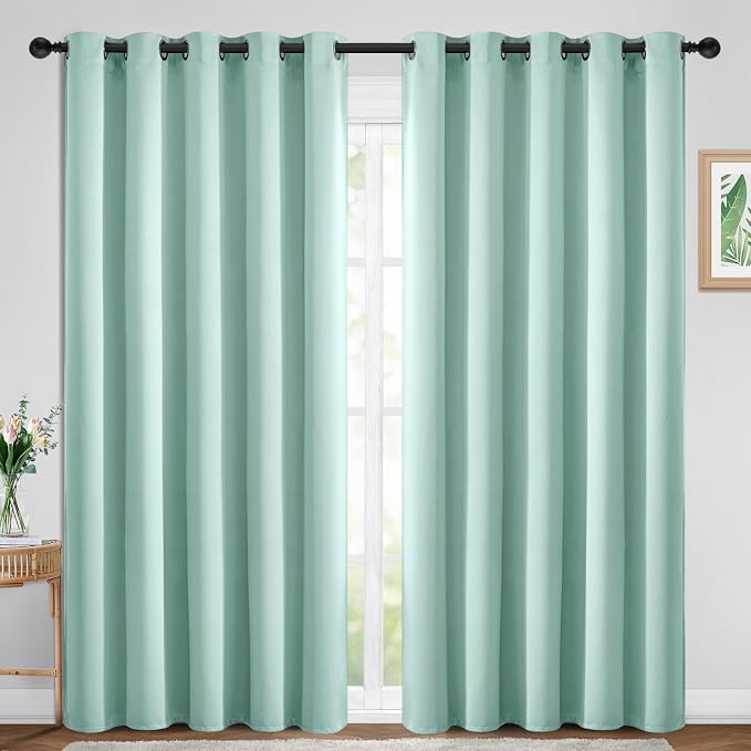 Yakamok Room Darkening Curtains 70x84 inch Length Aqua-Living Room | 2 panels,grommet blackout window treatment,thermal insulated,light blocking drapes,privacy protection,bedroom dining room