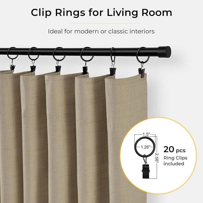INOVADAY 100% Blackout Curtains for Bedroom Black Out Curtains 96 Inch Long | Earthy Beige Living Room Curtains 2 Panels, Clip Rings Linen Look Blackout Drapes, Thermal Insulated Room Darkening,W50xL96
