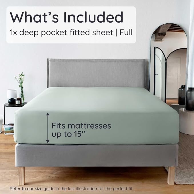 Bambaw 100% Viscose Derived from Bamboo Full Fitted Sheet Only, Soft & Cooling Fitted Sheet Full Size, 15’’ Deep Pockets (Sea Glass)