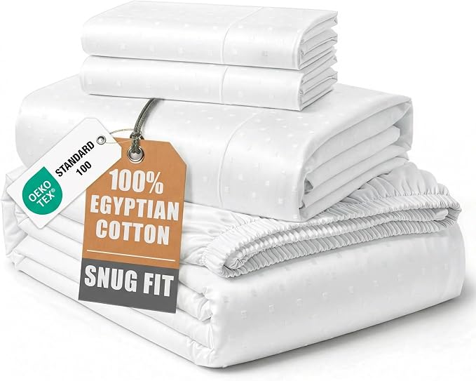 LANE LINEN Cooling Bed Sheets King 100% Egyptian Cotton Sateen - White | King Sheet Set Cotton - 4-Piece Set, For A Luxurious Night's Sleep, For Guests And Everyday Use, OEKO-TEX Certified