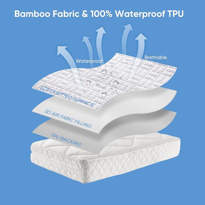Hanherry 100% Waterproof Mattress Protector Twin XL Size, Mattress Cover 3D Air Fabric Cooling Mattress Pad Cover Smooth Soft Breathable Noiseless, 8''-21'' Deep Pocket