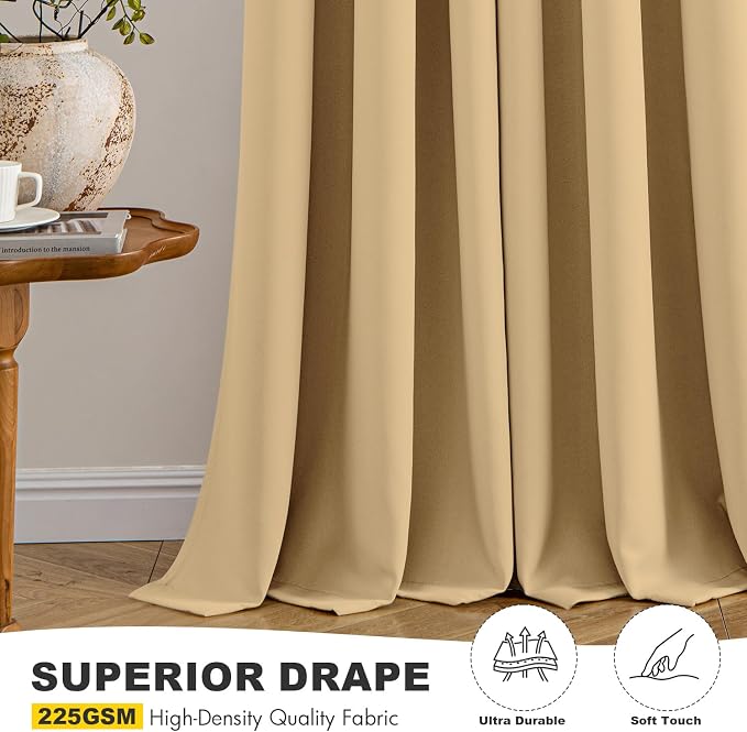 MIULEE Blackout Curtains for Bedroom 2 Panels 40 x 45 Inch Long Gold | Thermal Insulated, Living Room Darkening Grommet Drapes, Noise Reducing, Light Blocking Window Treatments