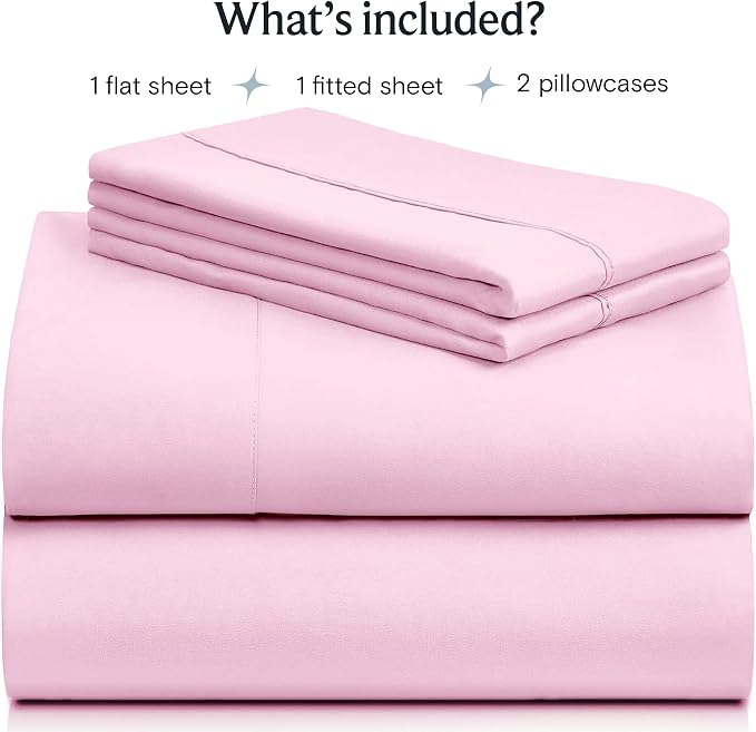 LuxClub Full Size Sheets, Cooling & Soft Deep Pocket Bed Sheets, 4PC | LuxClub Silky Fitted Sheet & Pillowcase Sets, Breathable Hotel Luxury Bedding for Mattress Wrinkle Free, Powder Pink