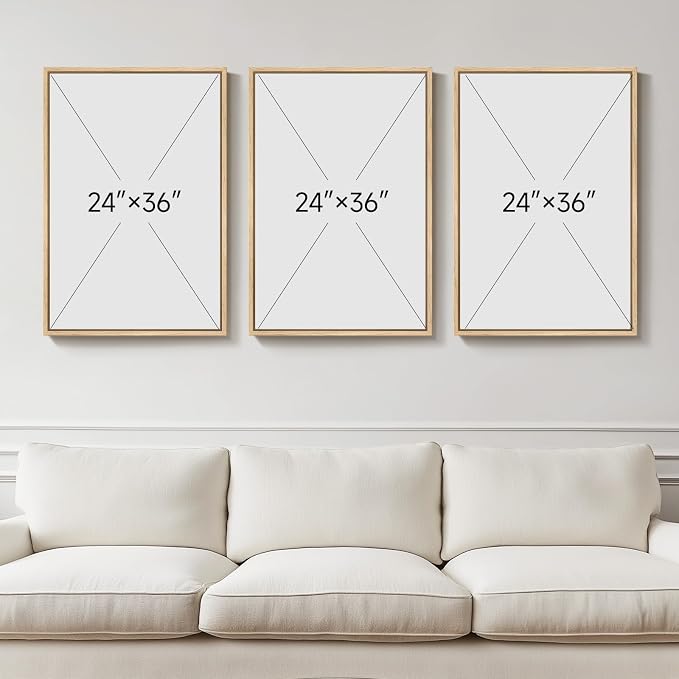 Large Framed Boho Modern Mountain Wall Art for Living Room, 3 Piece, 24x36 | Neutral, Landscape, Nature inspired, Minimalist, Bedroom decor, Home office, Hallway, Rustic, Earth tone, Canvas artwork