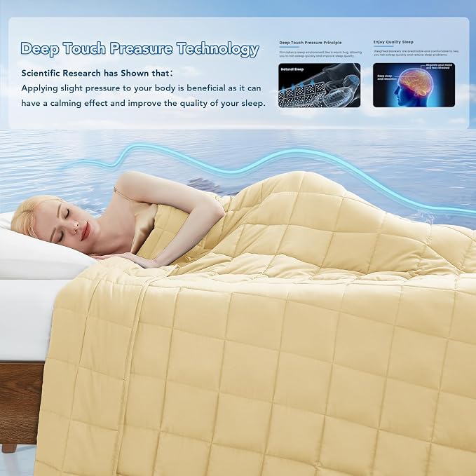 Weighted Blanket for Adults (15 lbs, 48" x 72") Twin Size Soft Cooling Heavy Blanket Sleeping, Apply to 130-160 lbs Body, Thick Breathable Blanket with Glass Bead, Easy Care