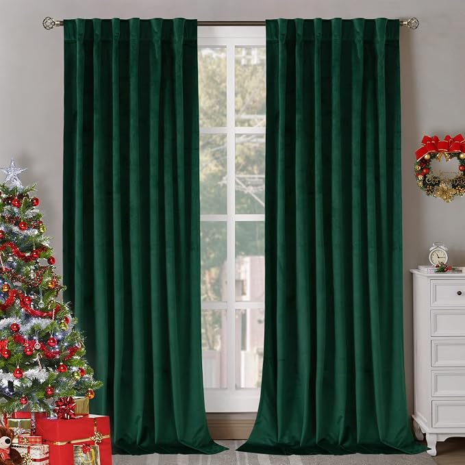 BGment Velvet Blackout Curtains for Living Room, 52x108 Inch, Emerald Green | Thermal Insulated, Black Out Curtains, Room Darkening, Window Treatment Drapes, Luxury, Back Tab Rod Pocket, 2 Panels