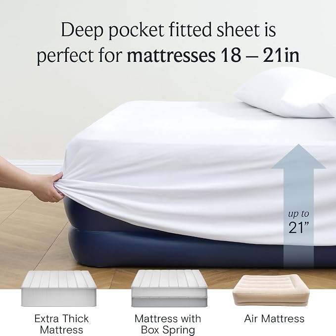 LuxClub 4 PC Full Size Sheet Set Bed Sheets Deep Pockets 18" Wrinkle Free Cooling Bed Sheets Machine Washable Hotel Bedding Silky Soft - White Full | LuxClub Silky Fitted Sheet & Pillowcase Sets, Breathable Comfortable Hotel Luxury Bedding Wrinkle Free...