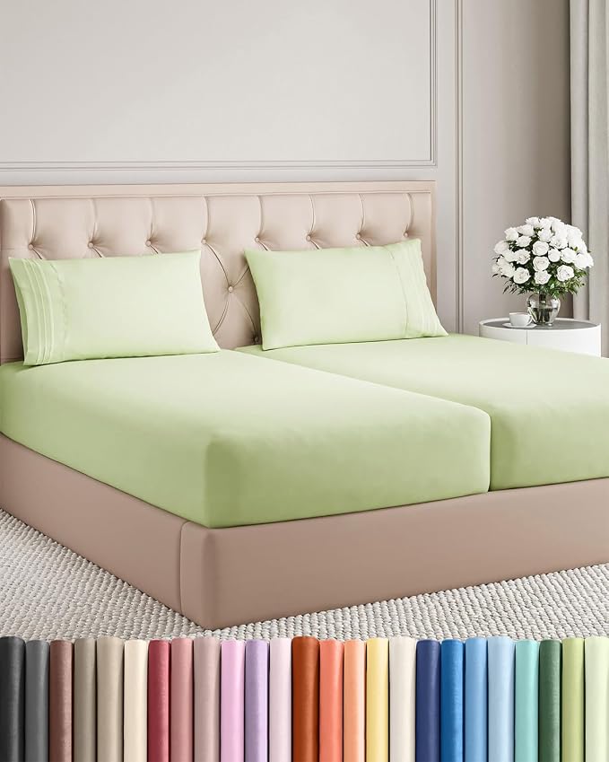 Split King Size 5 Piece Sheet Set - Breathable & Cooling - Light Sage Green | Hotel Luxury Bed Sheets for Women & Men, Deep Pockets, Easy-Fit, Comfy, Soft and Wrinkle Free Sheets, Oeko-Tex Bed Sheet Set