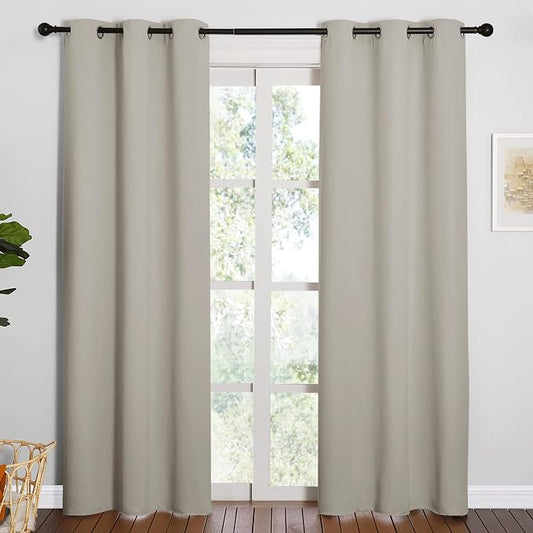 NICETOWN Natural Blackout Curtains for Living Room 42" w x 84" L 2 Panels | Eyelet Top Room Darkening Panels Drapes for Bedroom Kitchen , Light Blocking Room Darkening Noise Reducing Home Decor