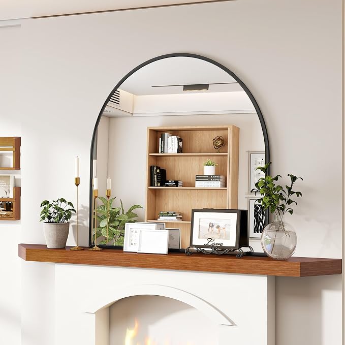 Wide Arched Wall Mirror, 31 x 32 inch Arch Bathroom Mirror Black | Wall Mounted Bathroom Vanity Mirror with Arch Metal Frame, Modern Room Decor for Bedroom, Entryway, Hanging or Leaning