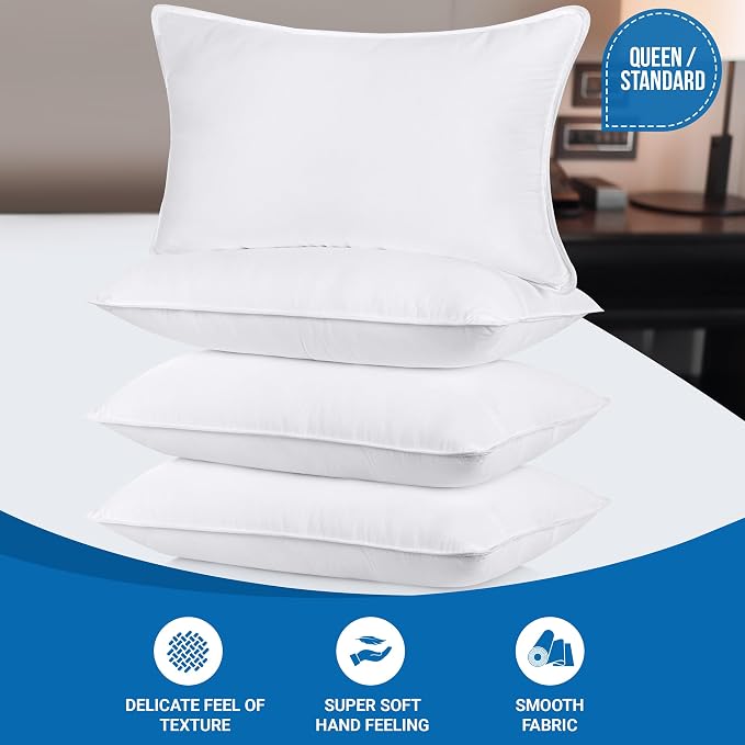 Utopia Bedding Bed Pillows for Sleeping (White), Queen Size Set of 4, Hotel Pillow, Cooling Pillows for Side, Back or Stomach Sleepers | Cooling pillows for sleeping with soft comfort for side, back & stomach sleepers, Double-stitched edges, Pack of 4,...