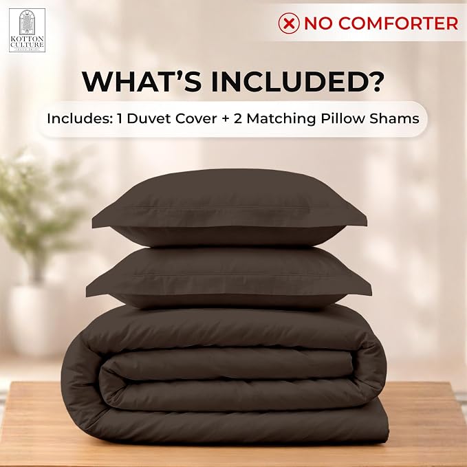 Kotton Culture 3 Pc 120" x 98" Duvet Cover Set Oversized King 100% Egyptian Cotton - 600 Thread Count Comforter Cover, Zipper Closure & Corner Ties - Fits Large King Inserts - Chocolate