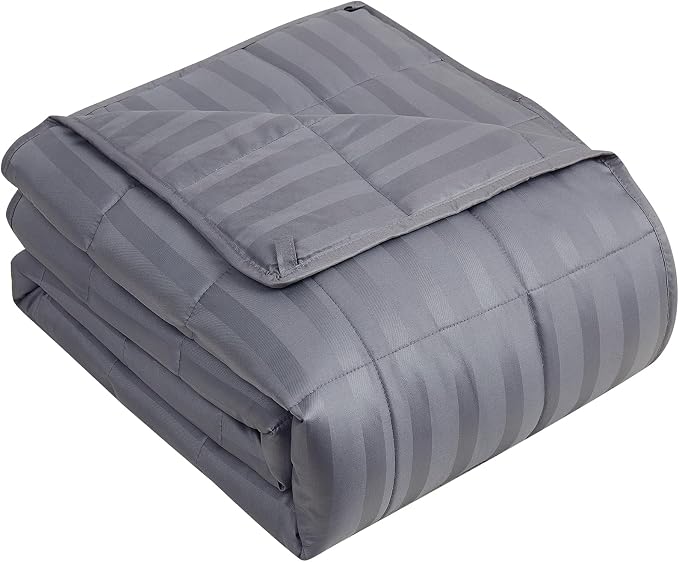 yescool Weighted Blanket for Adults (10 lbs, 48" x 72", Satin Grey Stripes) Heavy Blanket for Sleeping Perfect for 90-110 lbs, Twin Size Breathable Blanket with Premium Glass Bead, Machine Washable