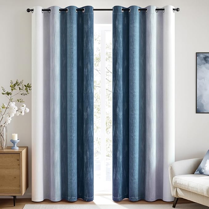 MIULEE Royal Blue and Greyish White Ombre Blackout Curtains 52Wx84L | Full Room Darkening,Thermal Insulated,84 Inch Long,Grommet Drapes for Bedroom/Living Room,Modern Window Treatments,Set of 2
