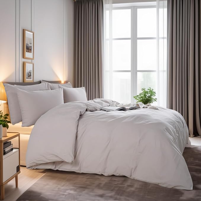 NEXHOME PRO Duvet Cover Full Size, 100% Washed Cotton Orgnic Linen Like Textured Breathable Durable Comfy, 3 PCs Home Bedding Set