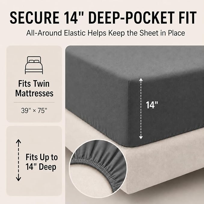 Twin Comforter Set Dark Grey - 5 Pieces Bed in a Bag | OEKO-TEX Certified, All-Season, Student, Single, Dorm, Down-Alternative Comforter, Flat & Fitted Sheets, 2 Pillowcases